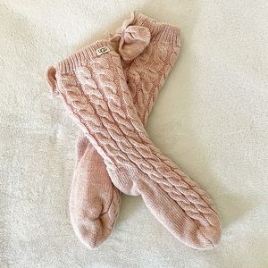 LAILA BOW FLEECE LINED PINK SOCK